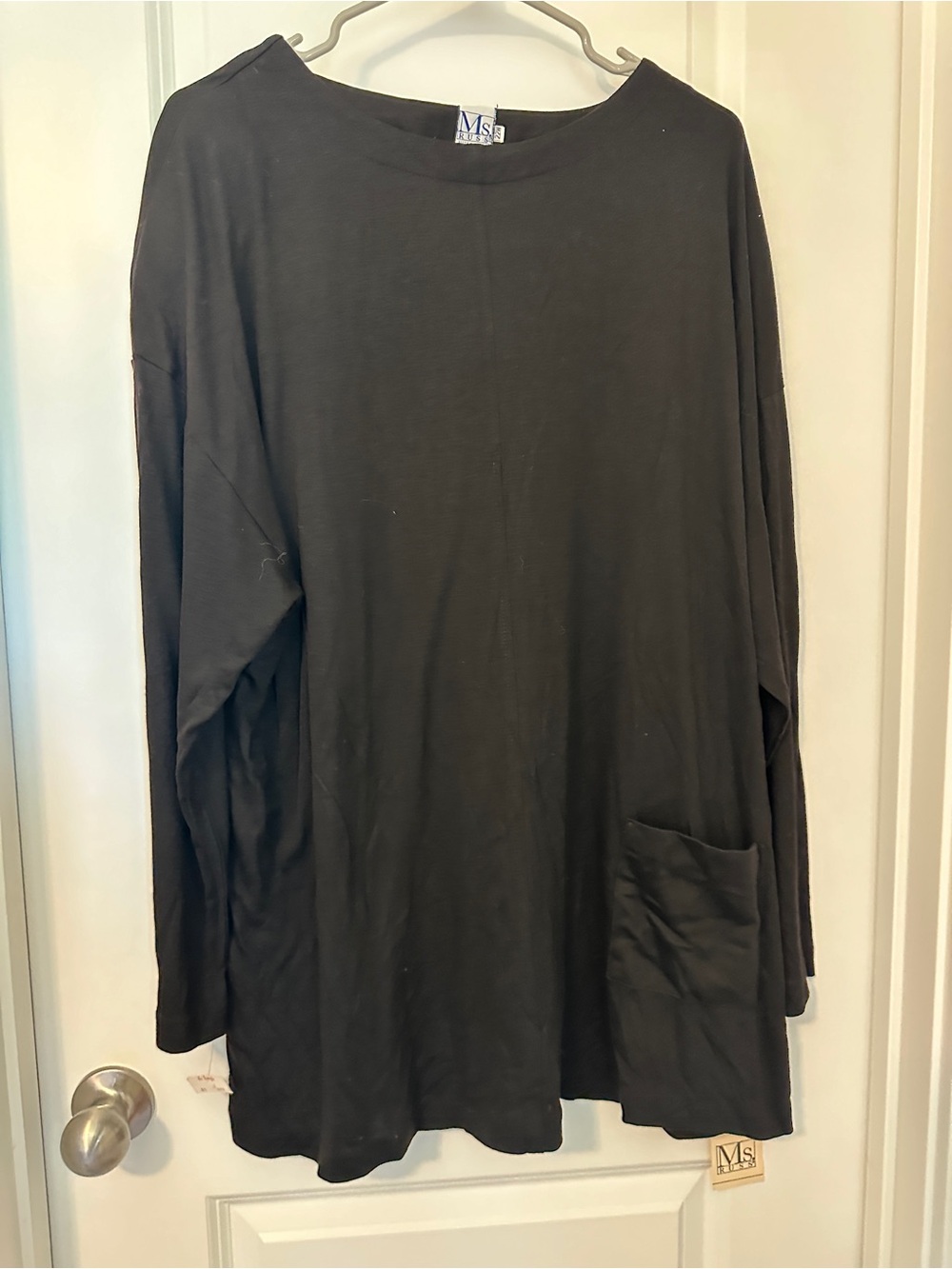 Ms. Russ Black Boat Neck Long Sleeve Tunic Top w/ Pocket 22W union made in USA